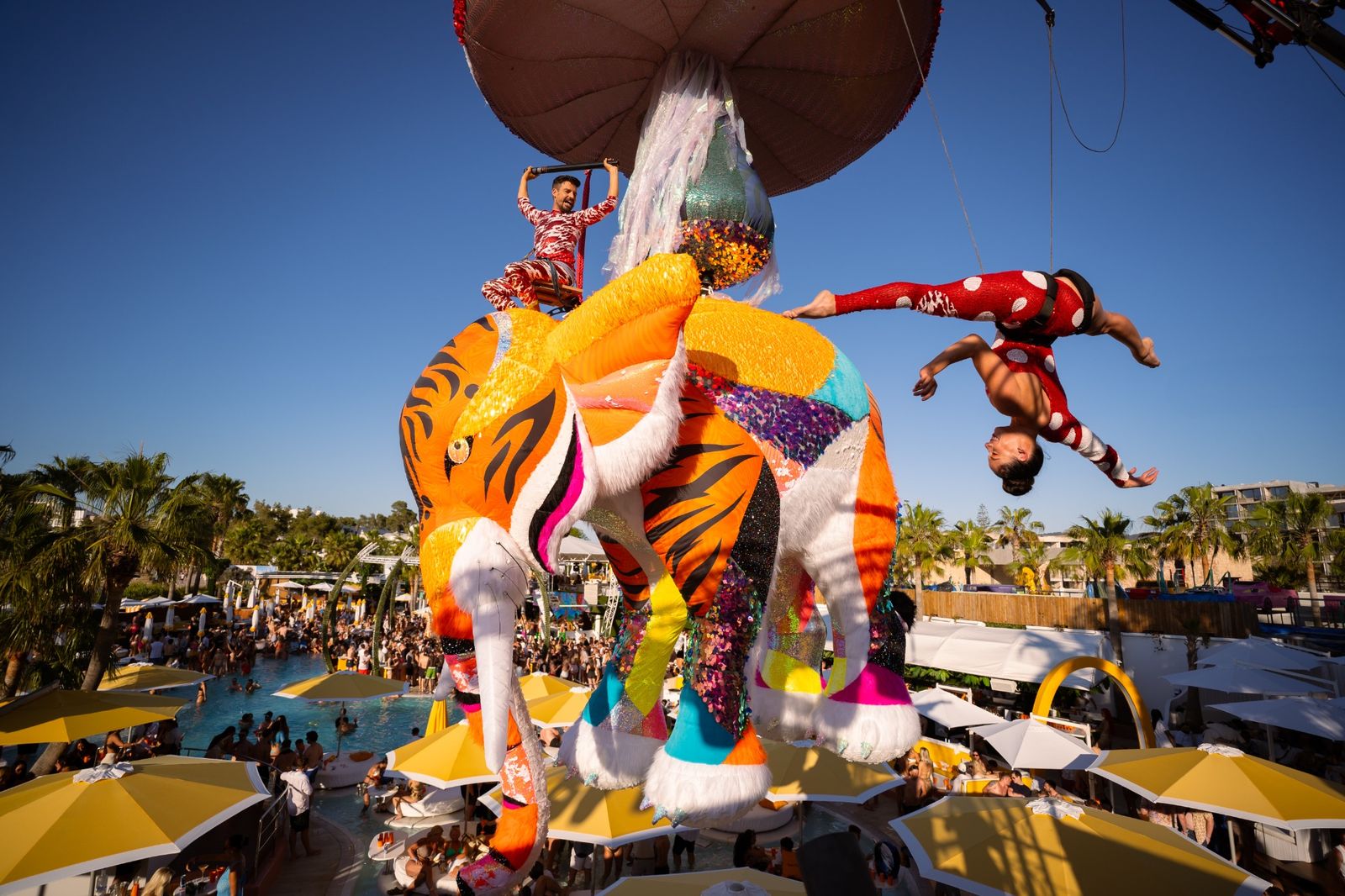 Acrobats performing on the Crane.